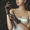 Nueva novia vestido de novia guantes de satén elástico simple foto blanco y negro bow guantes details Picture